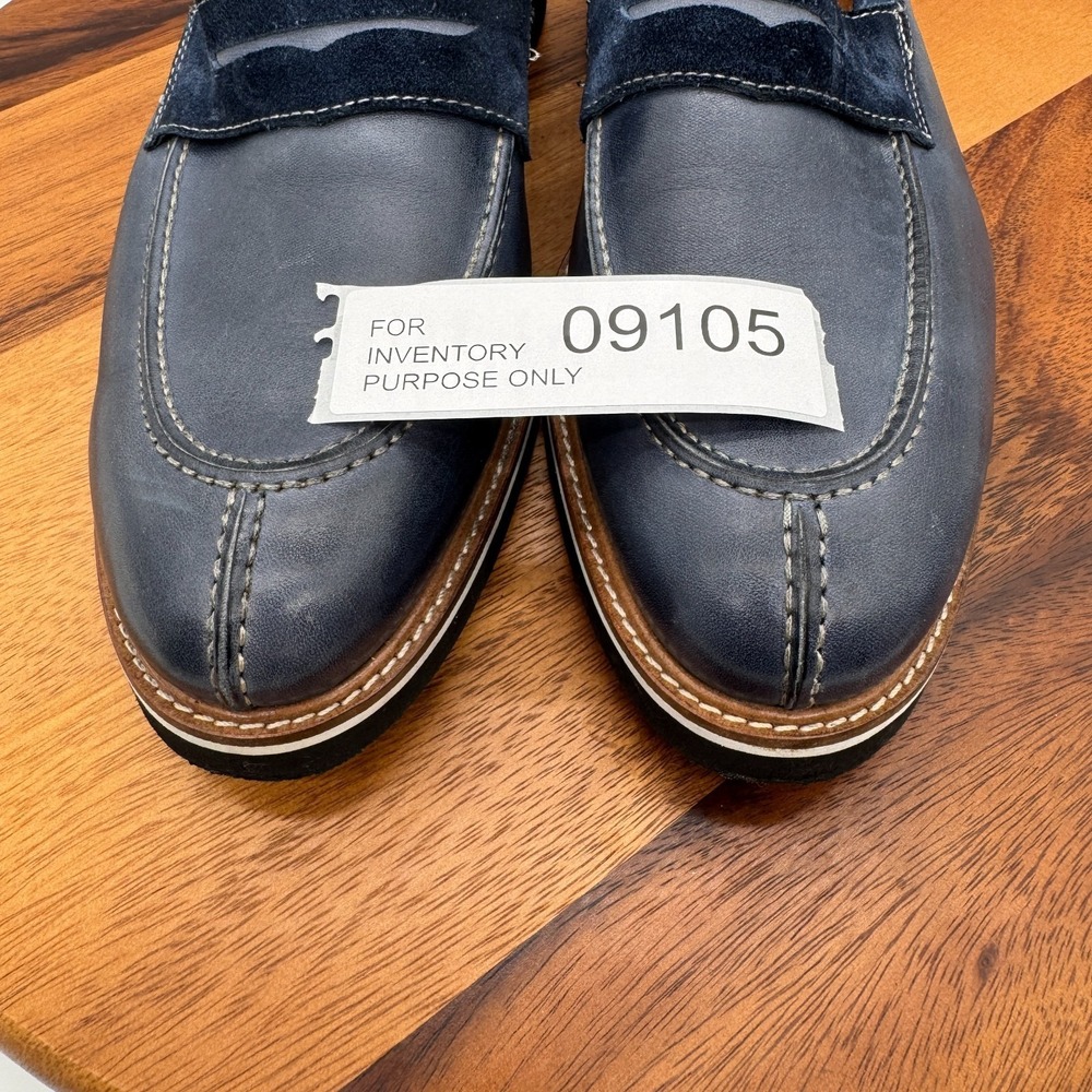 Paul Frederick Klaus Penny Loafers Mens 8 Blue Leather Dress Shoes Casual Italy - Picture 11 of 11